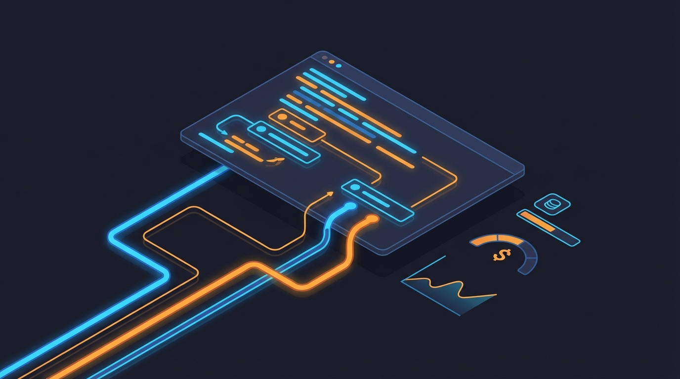 AI agent observability dashboard showing trace lines between function calls with cost and latency metrics